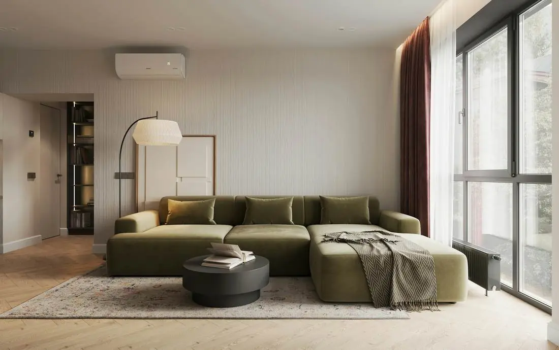 Living room, Sectional seating and full-height glazing